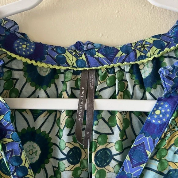 Anthropologie Blue and Green Floral Midi Dress size small - Picture 5 of 6